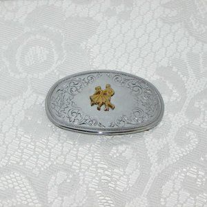 Belt Buckle Square Dancing Silver Tone Metal Gold Accents Western Cowboy Cowgirl